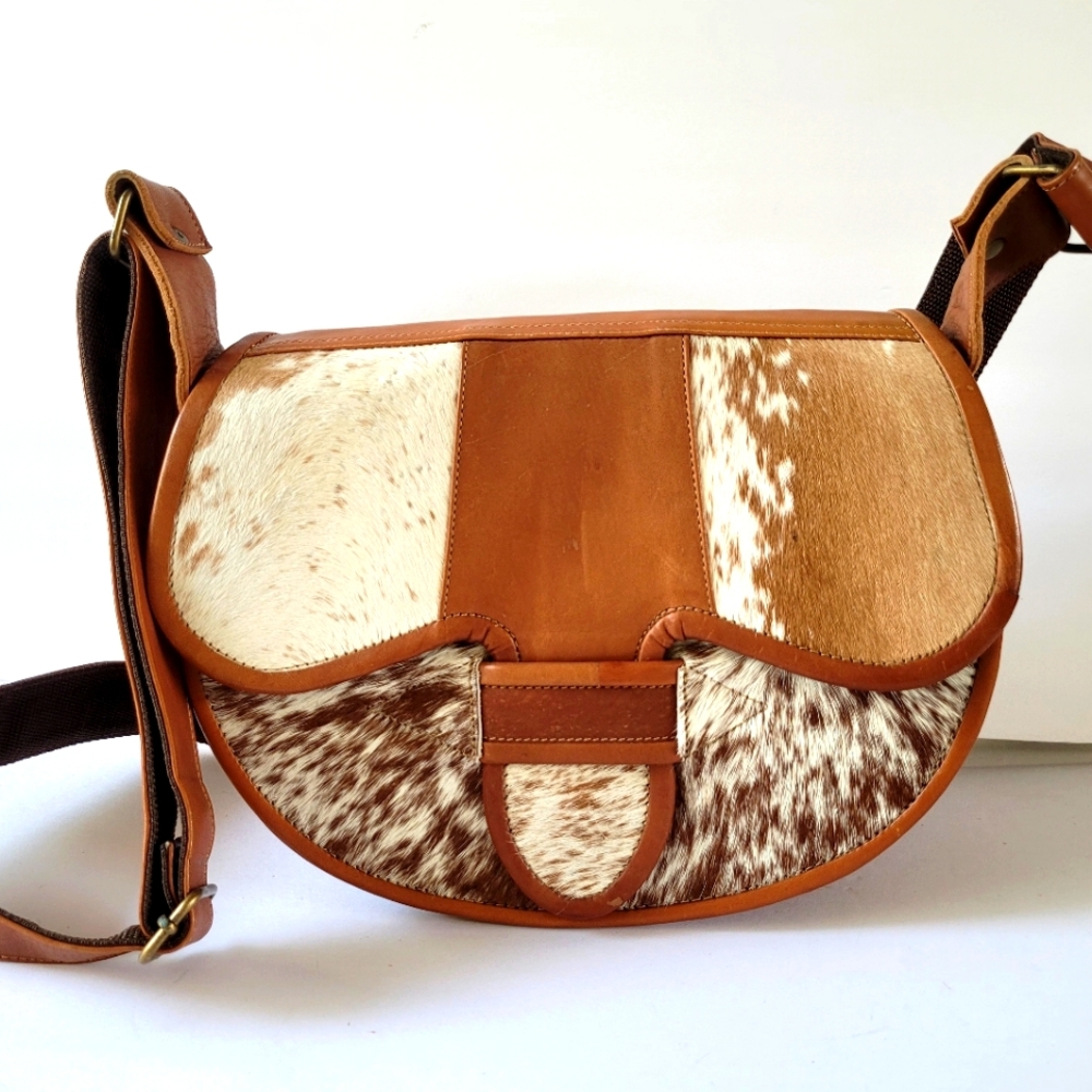 BLACK FOREST leather Handmade Brown and Tan Leather Saddle Bag